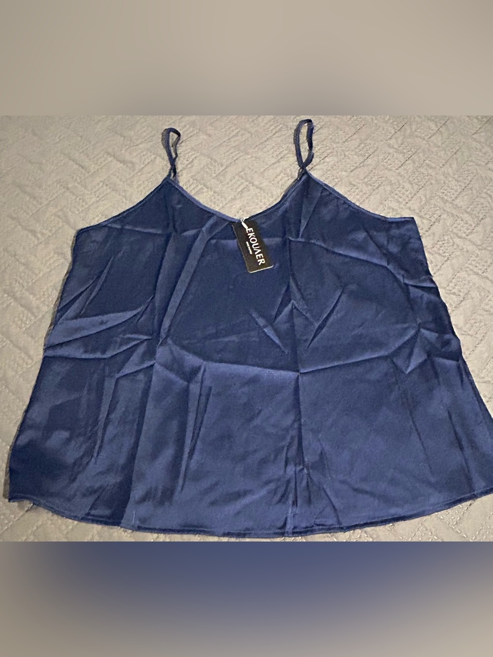 Ekouaer Navy Satin Cami Tank Size L